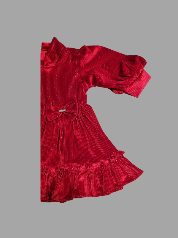 Girls Party Plain Regular Party Frock - Red