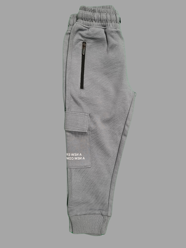 Boys Leisure Plain Elastic Waist Track Pant With Rib - Grey