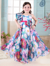 Girls Traditional Satin Western Gown - Green