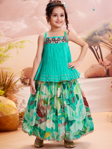 Girls Traditional Sleeves Less Long Choli - C.Green