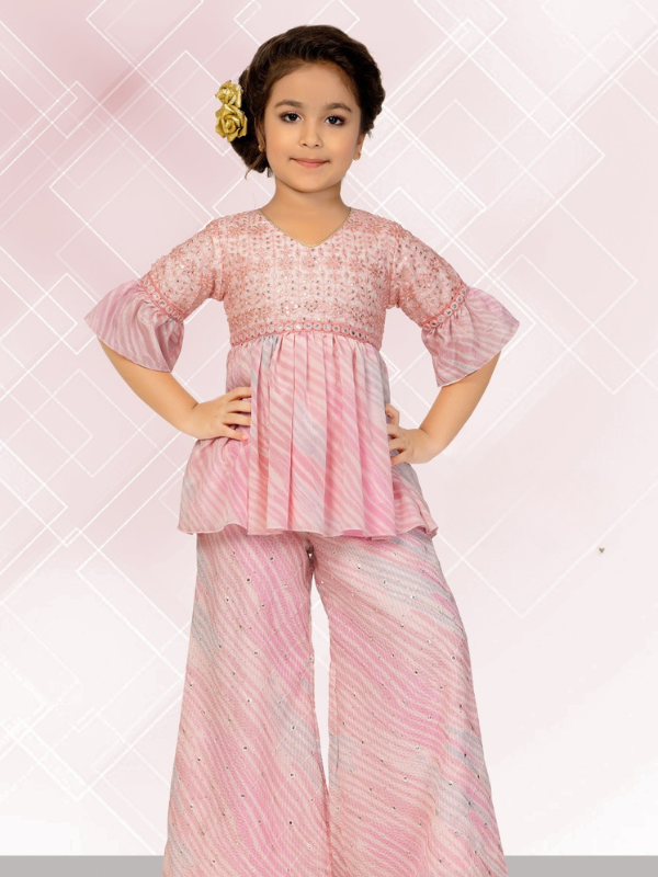 Girls Traditional 3/4th Sleeves Chuddidar Sets - Pink