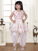 Girls Traditional Sleeves Less Dhoti Set - Cream