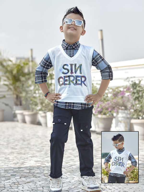 Boys Casual Party Full Sleeves Suit Shirt Set - Blue