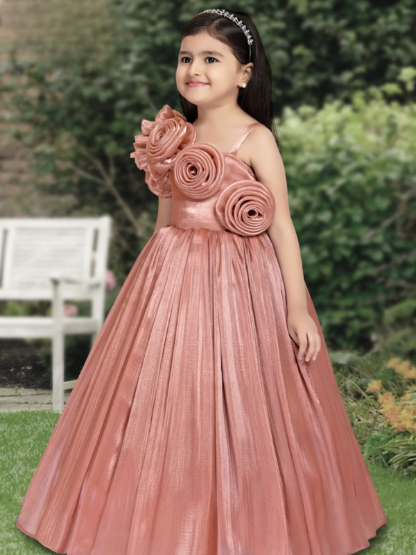 Girls Party Heavy Western Gown with work - Brown