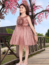 Girls Party Heavy Party Frock with work - Peach