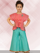 Girls Traditional Sleeves Less Plazo Set - Pink