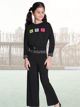 Girls Casual Plain Full Sleeves Plazo Set - Black