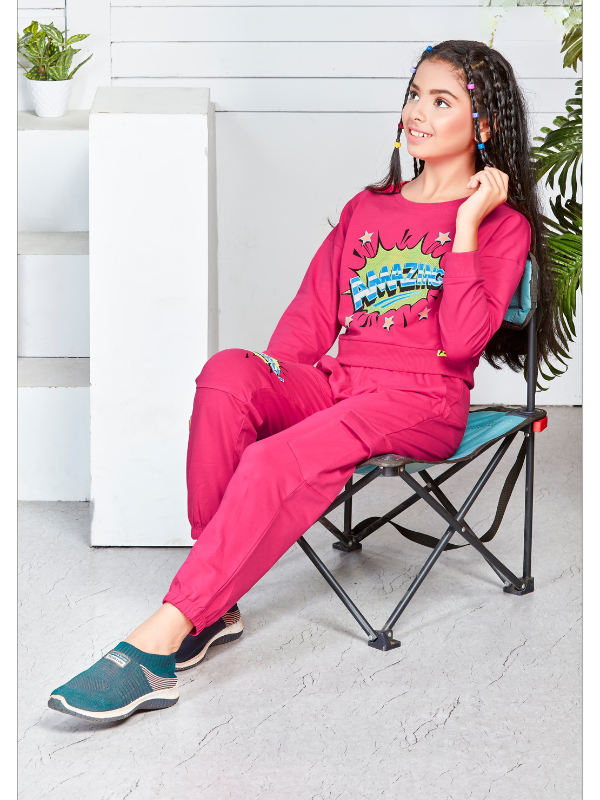 Girls Casual Printed Full Sleeves Track Pant Set - Rani