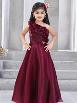 Girls Party Plain Satin Western Gown - Purple