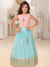 Girls Traditional Sleeves Less Long Choli - Blue