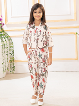 Girls Traditional 3/4th Sleeves Chuddidar Sets - Cream