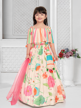 Girls Traditional Sleeves Less Long Choli - Cream