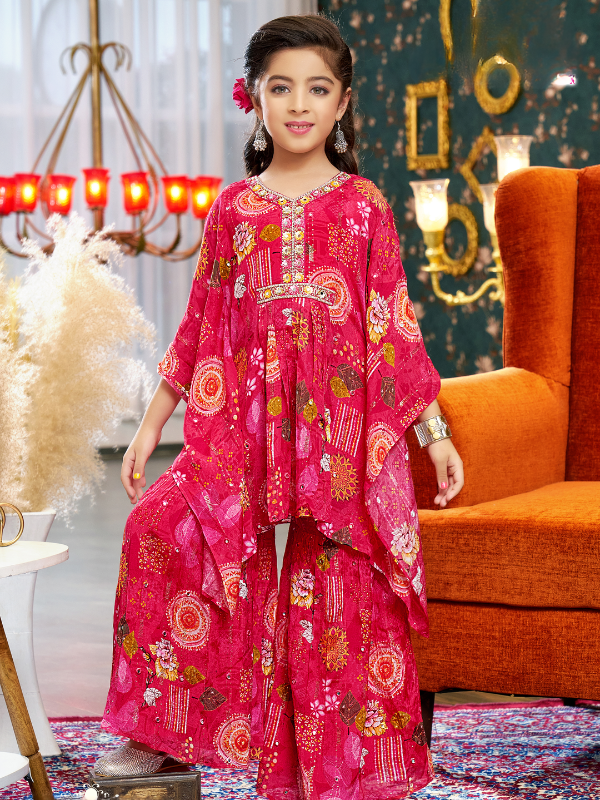 Girls Traditional 3/4th Sleeves Ghagara Set - Rani