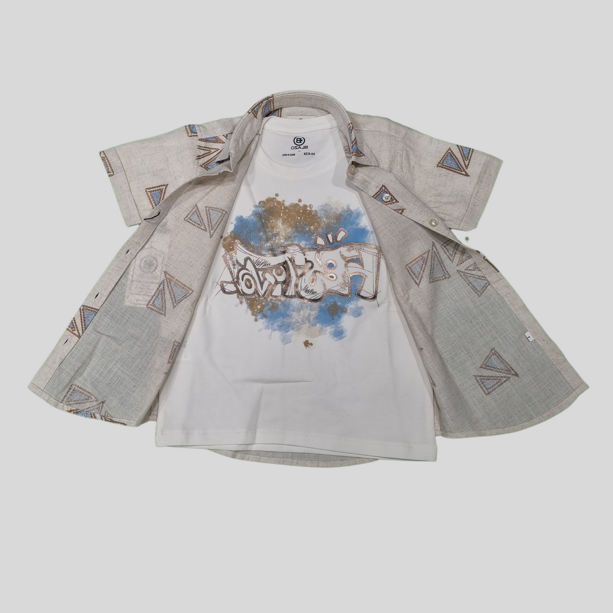 Boys’ Casual 2-Piece Set – Graphic T-Shirt & Printed Short-Sleeve Shirt