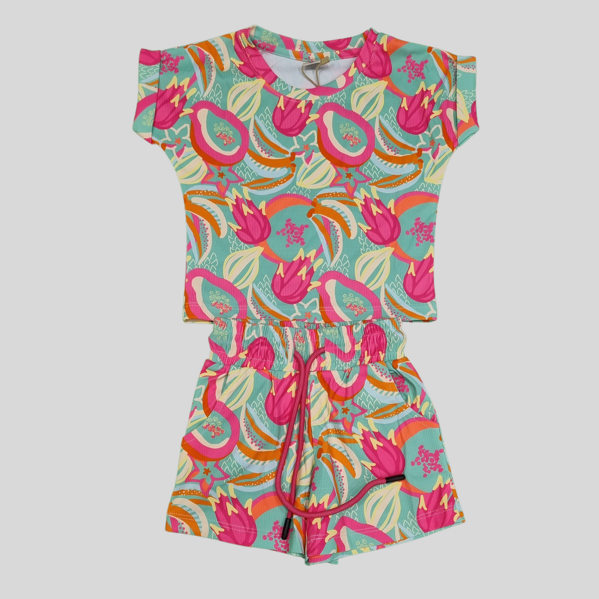 Girls' Tropical Vibes Co-Ordinate Set – Fruit & Floral Printed Summer Outfit