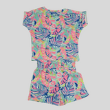 Girls' Tropical Leaf Print Summer Co-Ordinate Set – Multicolor