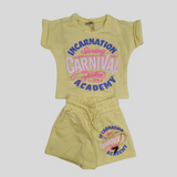 Girls’ Summer Carnival Graphic Co-Ordinate Set– T-Shirt & Shorts (Yellow)