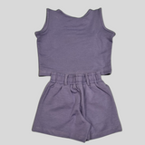 Girls' "Design" 3-Piece Tank & Shorts Set with Pouch – Purple & Navy Blue