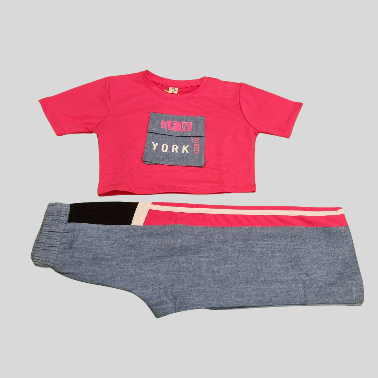 Girls’ "New York Street" Colorblock Casual Set – Pink & Blue