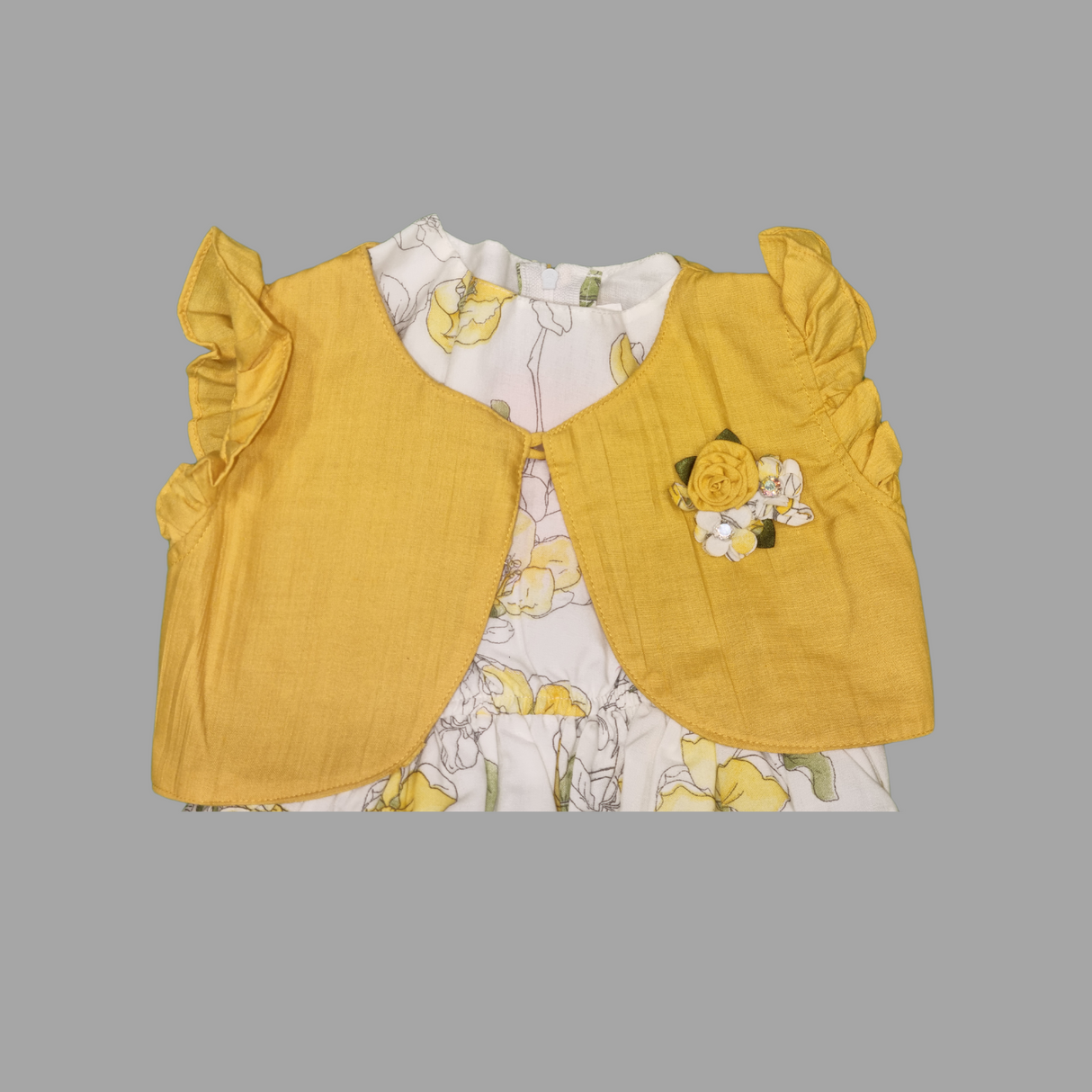 Girls' Floral Frock with Stylish Shrug –  Pink & Yellow