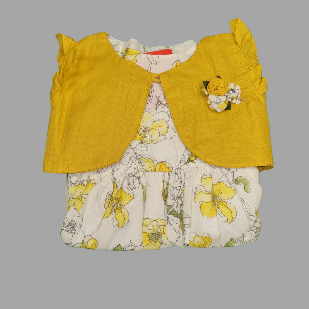 Girls' Floral Frock with Stylish Shrug –  Pink & Yellow