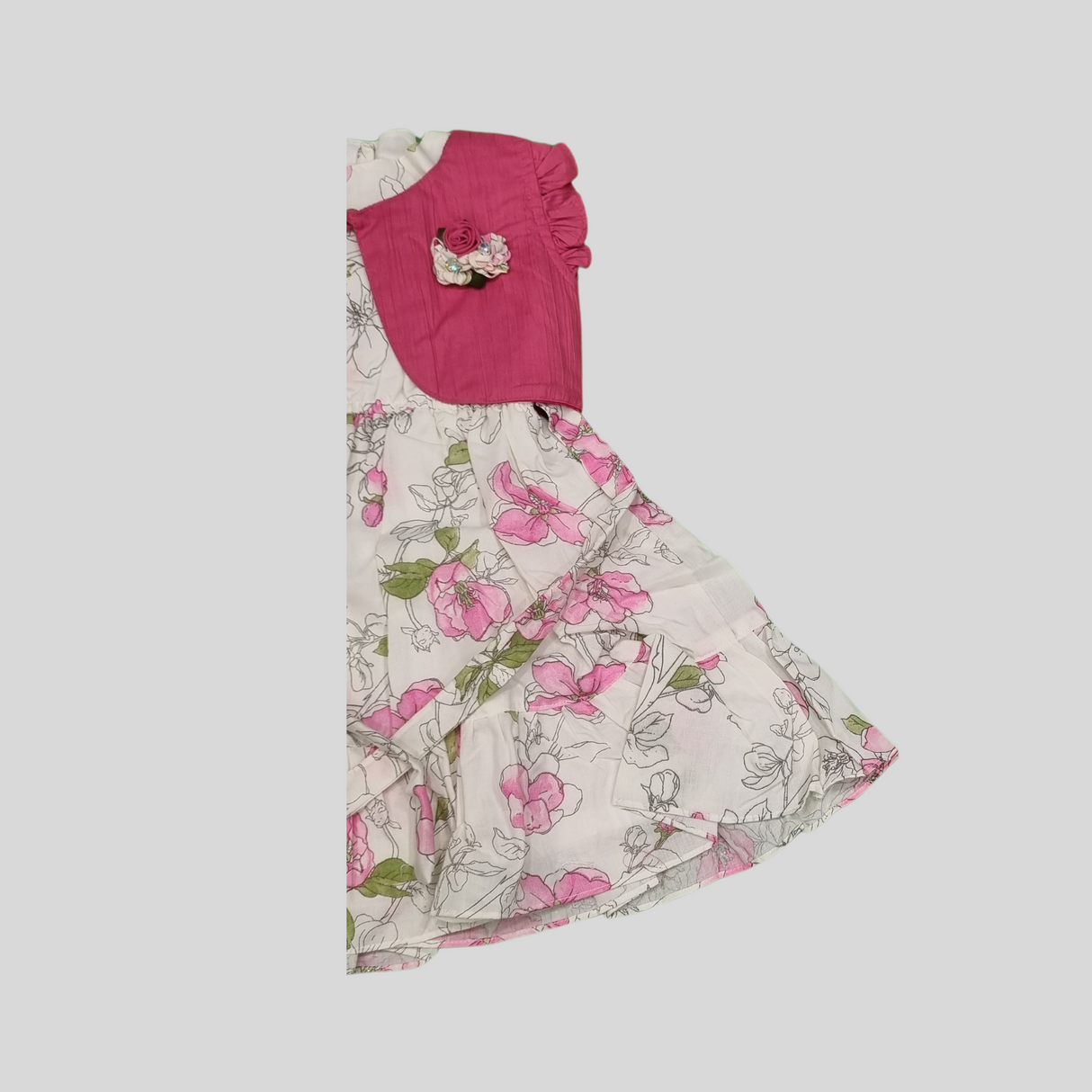 Girls' Floral Frock with Stylish Shrug –  Pink & Yellow