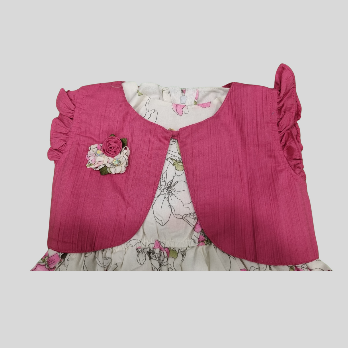 Girls' Floral Frock with Stylish Shrug –  Pink & Yellow