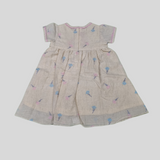 Baby Girls’ Soft Beige Floral Dress – Cotton Linen Summer Frock with Tie-Back