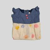 Girls’ Floral Embroidered Party Dress with Denim Bodice & Belt – Blue & White