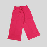 Girls' Pink Wide-Leg Pants Set with Crochet Flower Patch – 2-Piece Summer Outfit