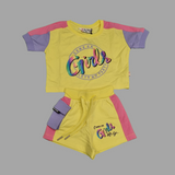Girls' "Come On Girls, Let's Go Party" Summer Co-ordinate Set – Yellow & Blue