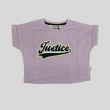 Girls’ Justice Themed Summer Co-ordinate Set – T-Shirt & Shorts (Green & Purple)