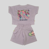 Girls’ Justice Themed Summer Co-ordinate Set – T-Shirt & Shorts (Green & Purple)
