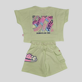 Girls’ Justice Themed Summer Co-ordinate Set – T-Shirt & Shorts (Green & Purple)