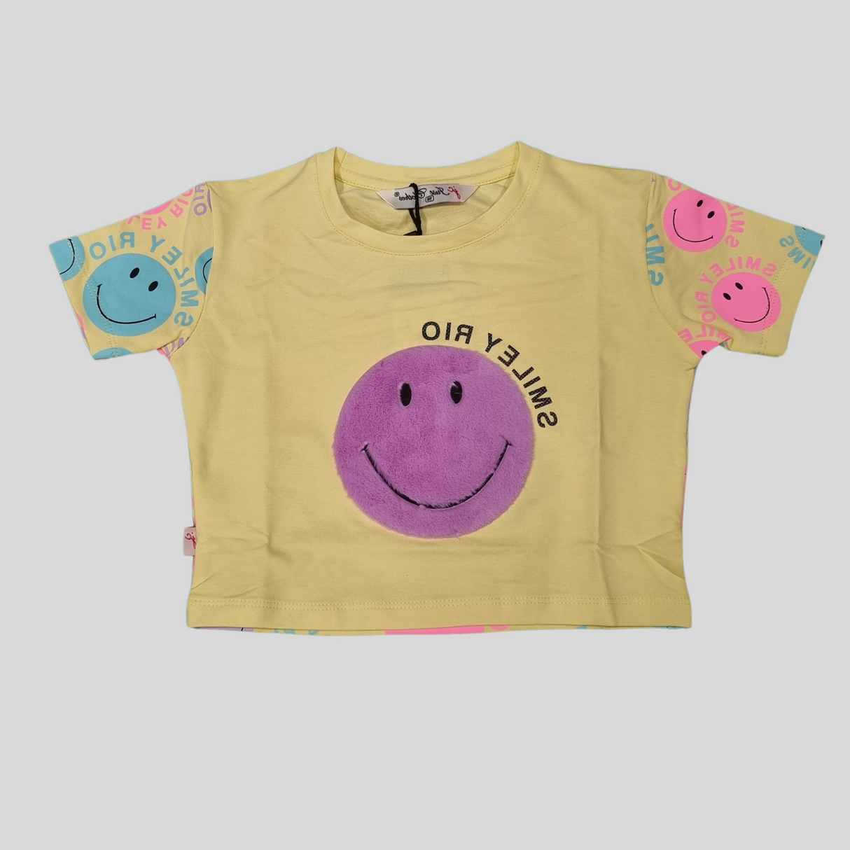 Smiley Rio Girls Summer Co-Ordinate Set – Fun Emoji Print Top & Shorts Combo