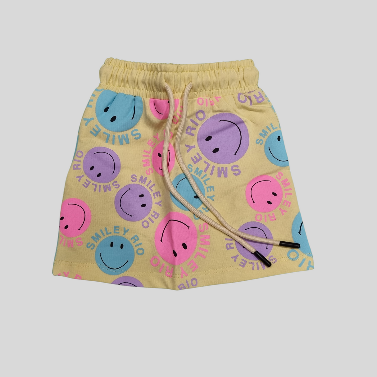 Smiley Rio Girls Summer Co-Ordinate Set – Fun Emoji Print Top & Shorts Combo