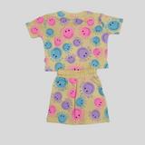 Smiley Rio Girls Summer Co-Ordinate Set – Fun Emoji Print Top & Shorts Combo
