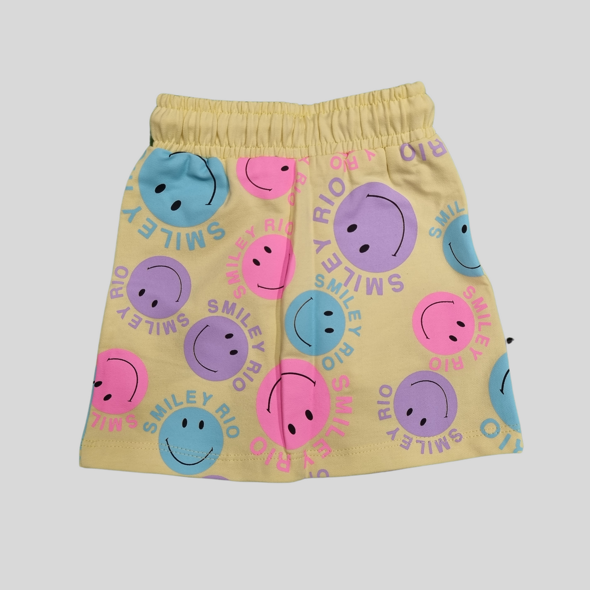 Smiley Rio Girls Summer Co-Ordinate Set – Fun Emoji Print Top & Shorts Combo