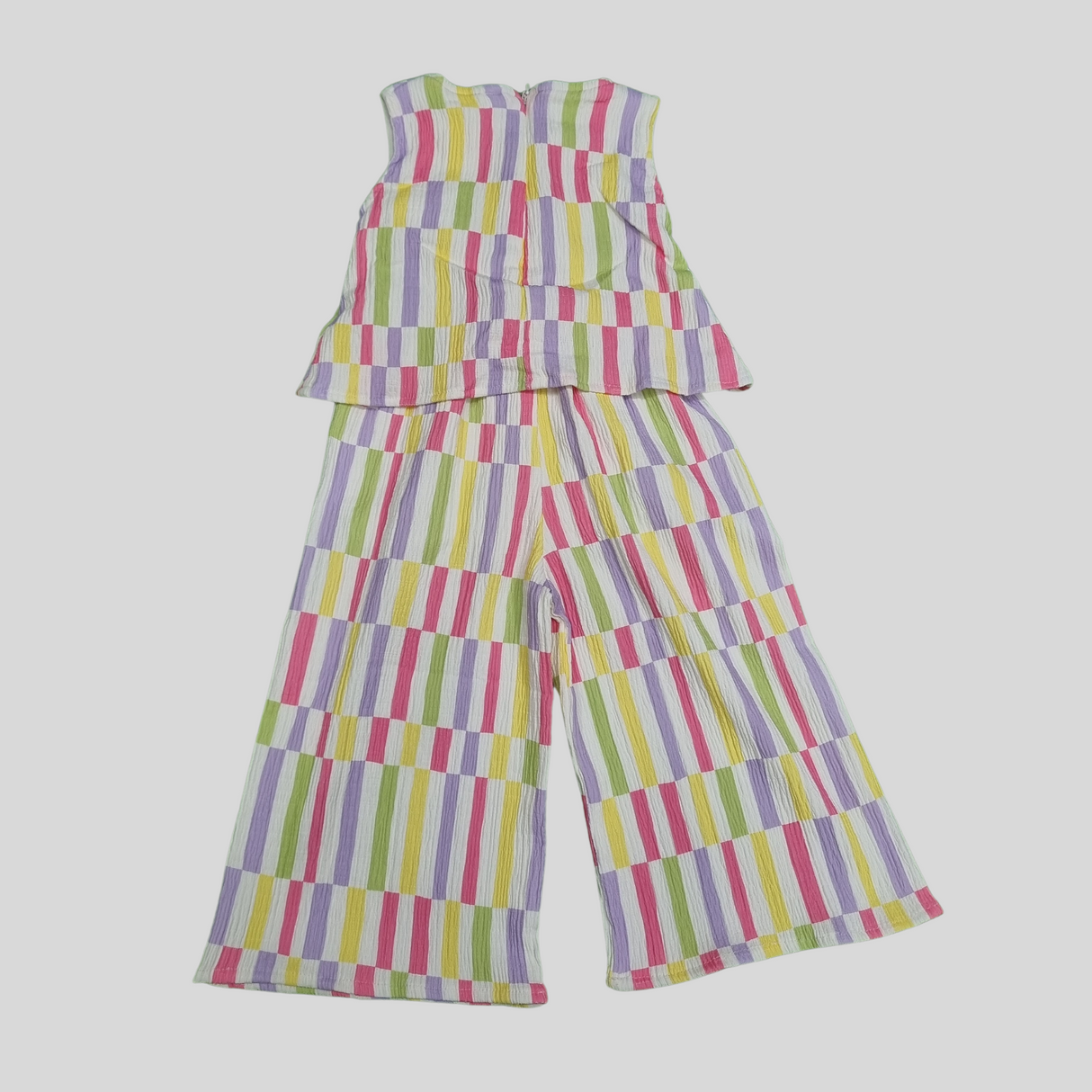 Girls’ Sleeveless Top and Wide-Leg Pant Set – Multicolor Stripes (2 Variants)