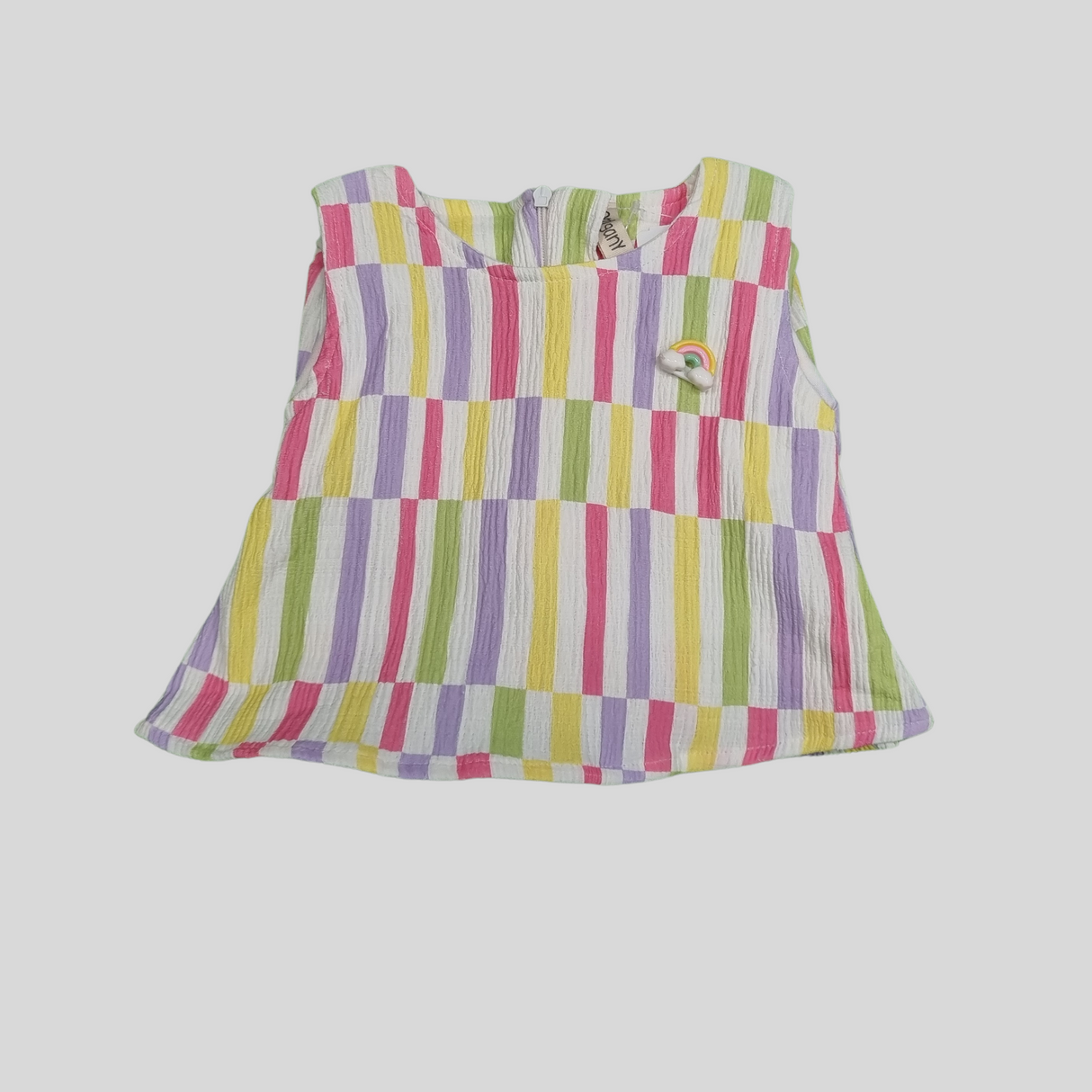 Girls’ Sleeveless Top and Wide-Leg Pant Set – Multicolor Stripes (2 Variants)
