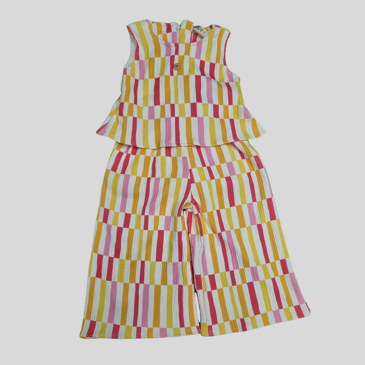 Girls’ Sleeveless Top and Wide-Leg Pant Set – Multicolor Stripes (2 Variants)