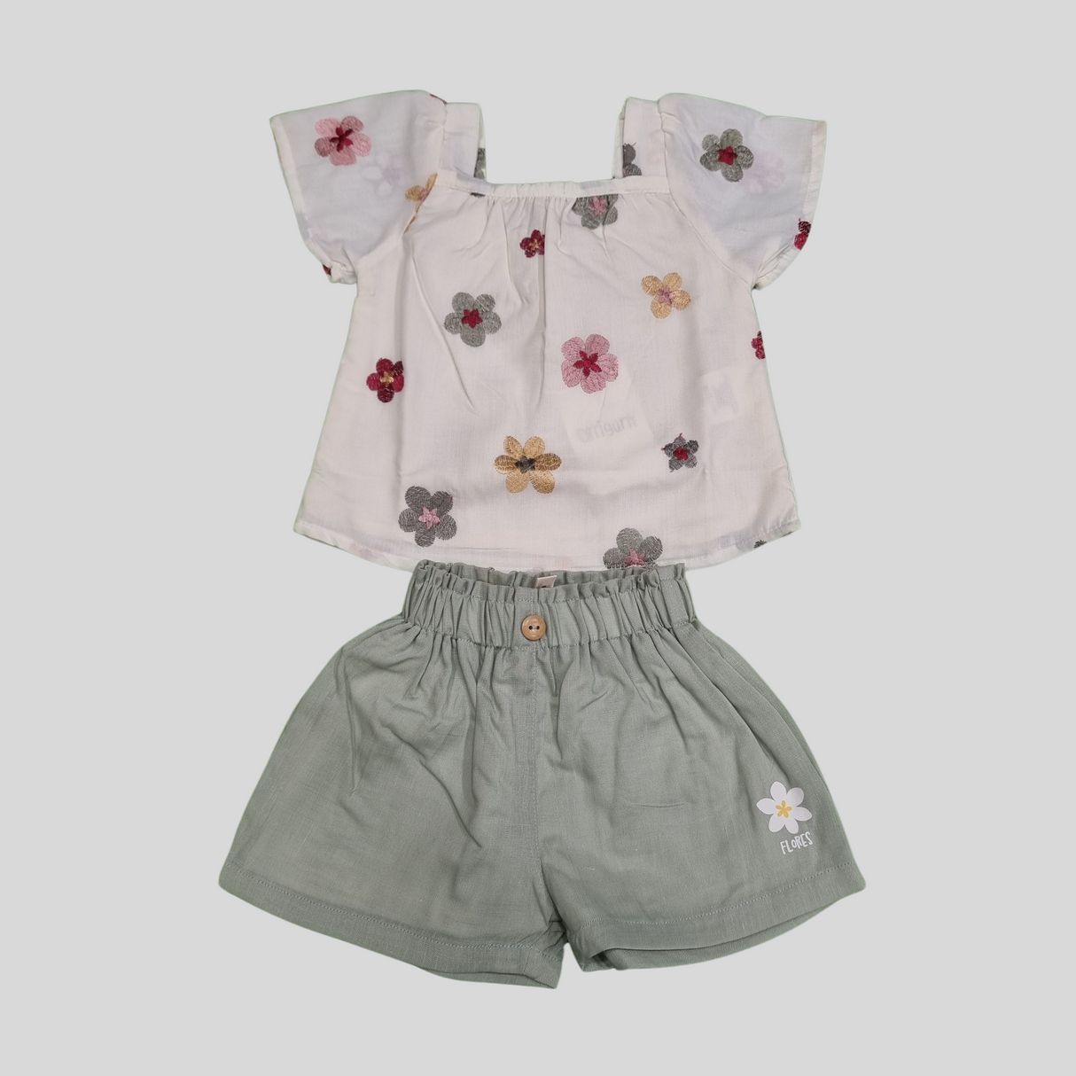 Girls’ Floral Embroidered Summer Top & Shorts Set – Breezy Casual Wear