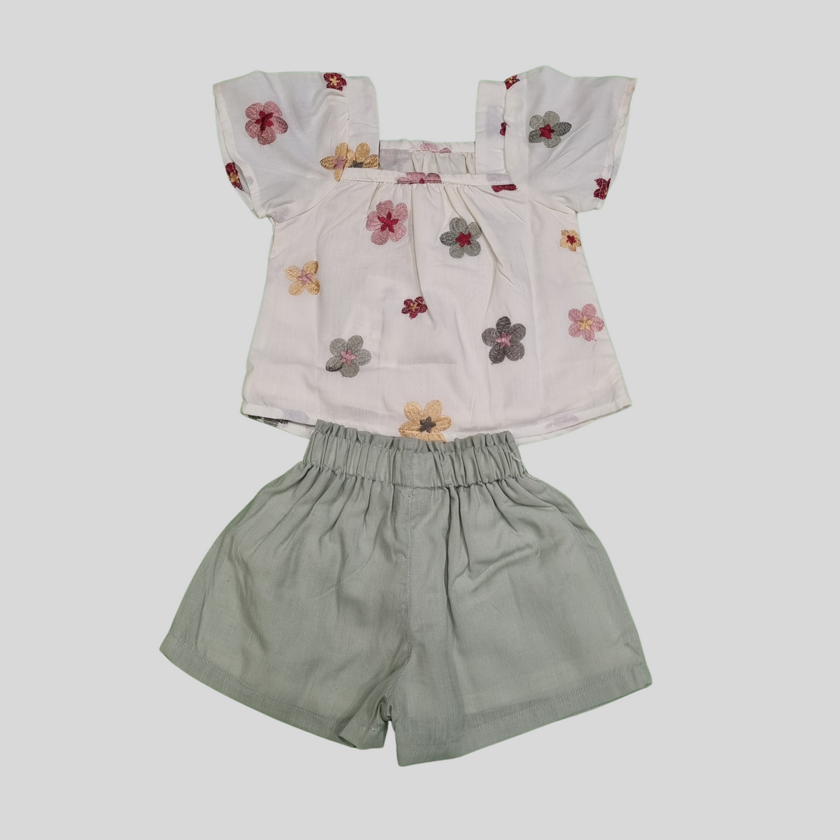 Girls’ Floral Embroidered Summer Top & Shorts Set – Breezy Casual Wear