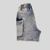 Boys’ Washed Denim-Style Cargo Shorts – Casual Comfort Wear