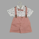 Boys’ Smart Casual Suspender Outfit – Printed Shirt, Bow Tie & Shorts Set