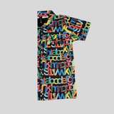 Boys Alphabet Print Zipper Jacket – Black & White Multicolor Typography Design