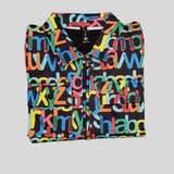 Boys Alphabet Print Zipper Jacket – Black & White Multicolor Typography Design