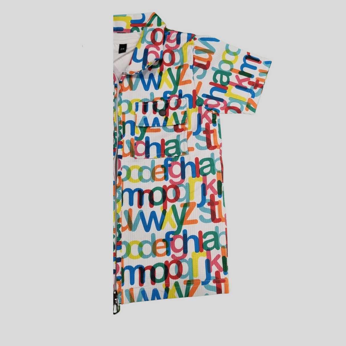 Boys Alphabet Print Zipper Jacket – Black & White Multicolor Typography Design