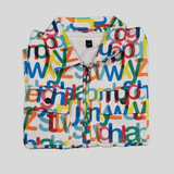 Boys Alphabet Print Zipper Jacket – Black & White Multicolor Typography Design