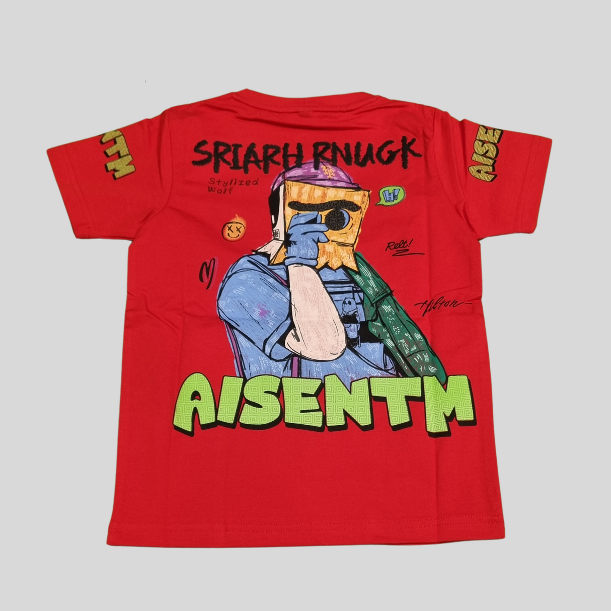 Boys Red Graphic T-Shirt – “AISENTM” Streetwear Style